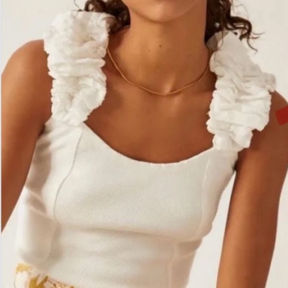 Anthropologie white puffy sleeve corset tank top